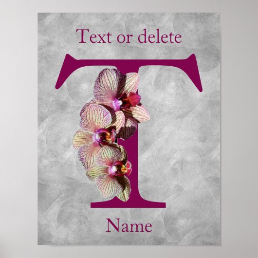 Orchidee Elegant Monogram Initiaal T Persoonlijk Poster (Voorkant)