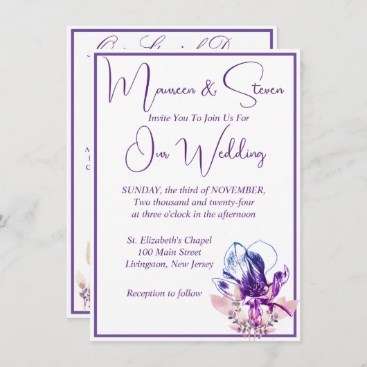 Orchidee Elegant Wit QR Code Bruiloft Kaart (Voorkant / Achterkant)