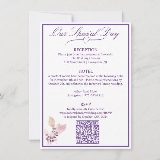 Orchidee Elegant Wit QR Code Bruiloft Kaart (Achterkant)