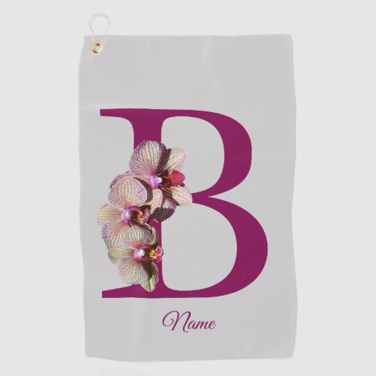 Orchidee Elegante Monogram Initiaal B Persoonlijk Golfhanddoek (Voorkant)