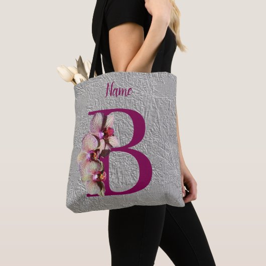 Orchidee Elegante Monogram Initiaal B Persoonlijk Tote Bag (Dichtbij)