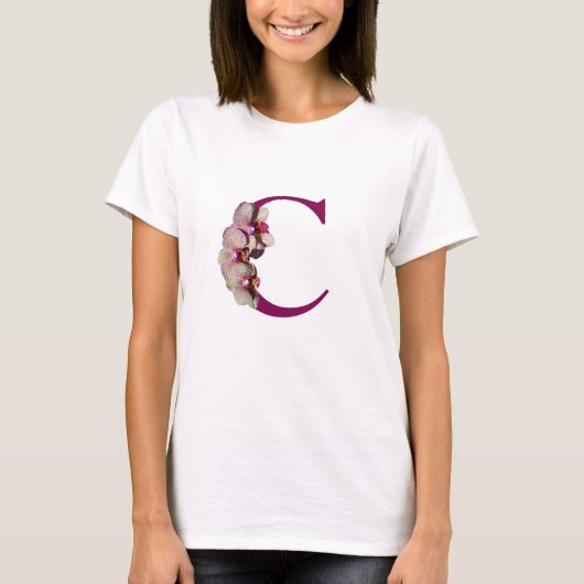 Orchidee Elegante Monogram Initiaal C T-shirt (Voorkant)