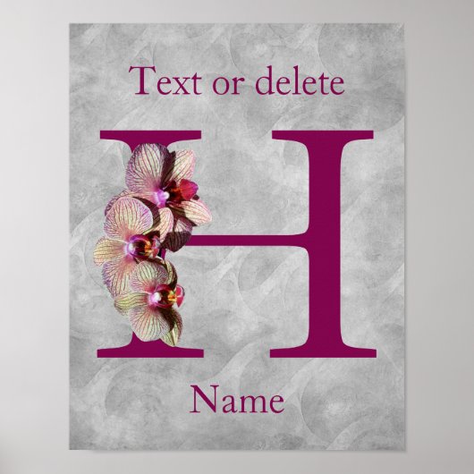 Orchidee Elegante Monogram Initiaal H Persoonlijk Poster (Voorkant)