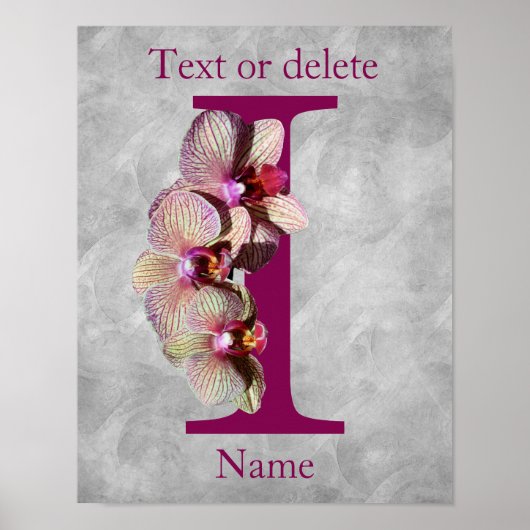 Orchidee Elegante Monogram Initiaal I Gepersonalis Poster (Voorkant)