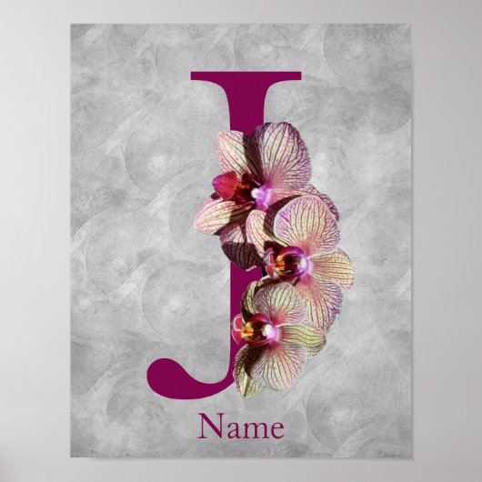 Orchidee Elegante Monogram Initiaal J Persoonlijk Poster (Voorkant)