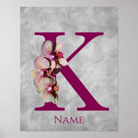 Orchidee Elegante Monogram Initiaal K Persoonlijk Poster (Voorkant)