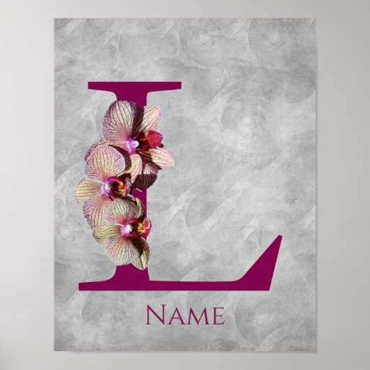 Orchidee Elegante Monogram Initiaal L Persoonlijk Poster (Voorkant)