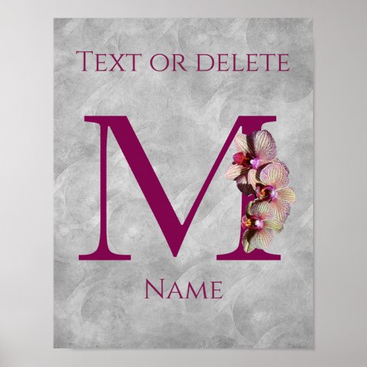Orchidee Elegante Monogram Initiaal M Persoonlijk Poster (Voorkant)