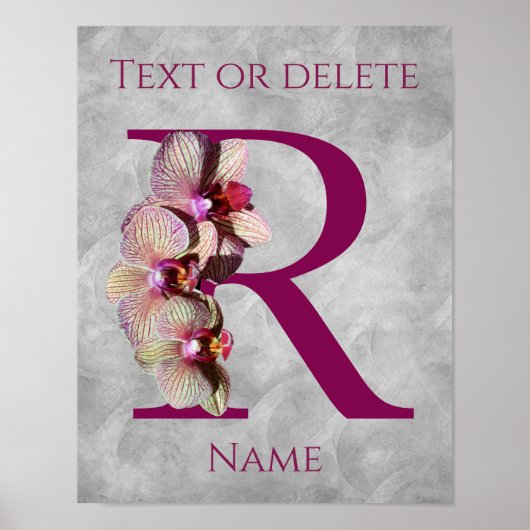 Orchidee Elegante Monogram Initiaal R Persoonlijk Poster (Voorkant)
