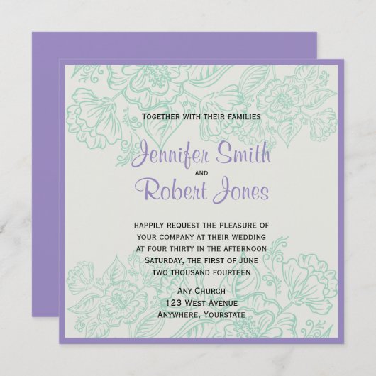 Orchidee en Blauwgroen Bohemiaanse uitnodiging tot (Voorkant / Achterkant)