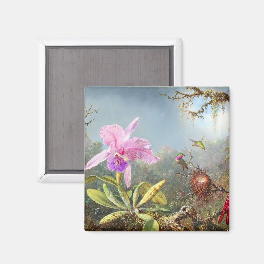 Orchidee en drie kolibrie magneet (Voorkant / Achterkant)