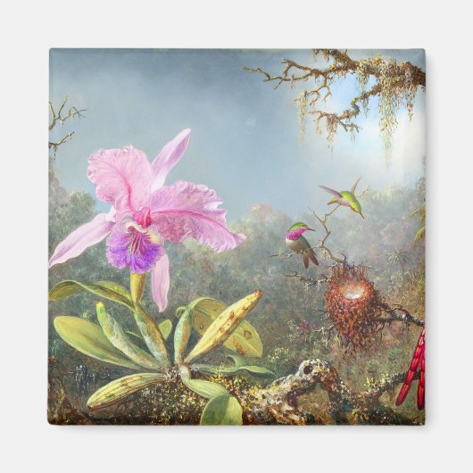 Orchidee en drie kolibrie magneet (Voorkant)