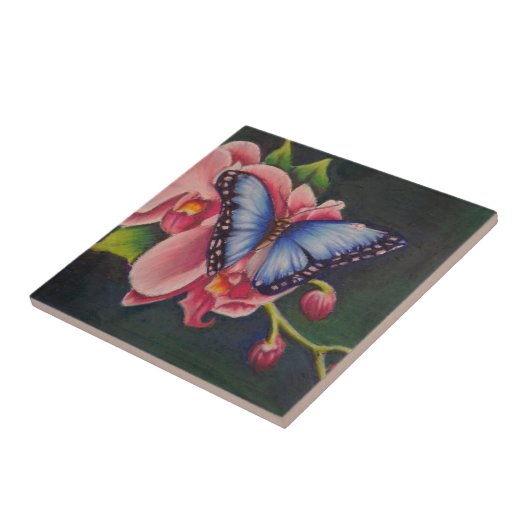 orchidee en vlinder tegeltje (Zijkant)