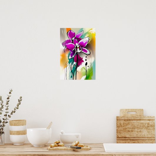 Orchidee Flower Abstract Art Floral Kleurrijk Brig Poster (Keuken)