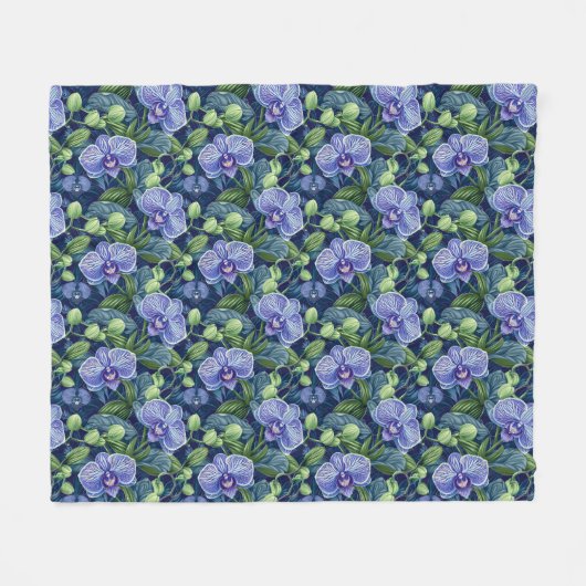 Orchidee Flower Patten Paarse Fleece Deken (Voorkant (Horizontaal))