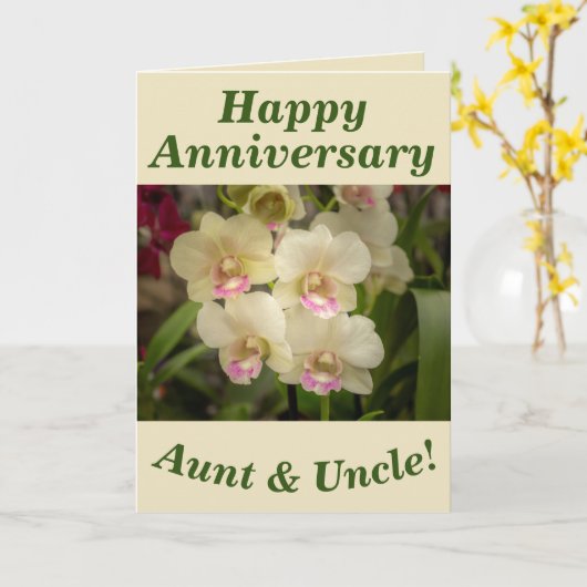 Orchidee Flowers Jubileum Kaart voor Tante & Uncle (Gele Bloem)