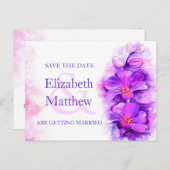 Orchidee geschilderd paarse bloem save the date ca aankondigingskaart (Voorkant / Achterkant)