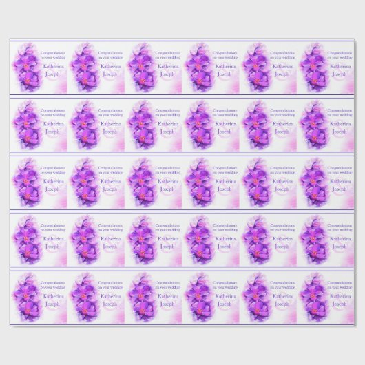 Orchidee gestileerde paarse naam bruiloft wrap cadeaupapier (Vlak)