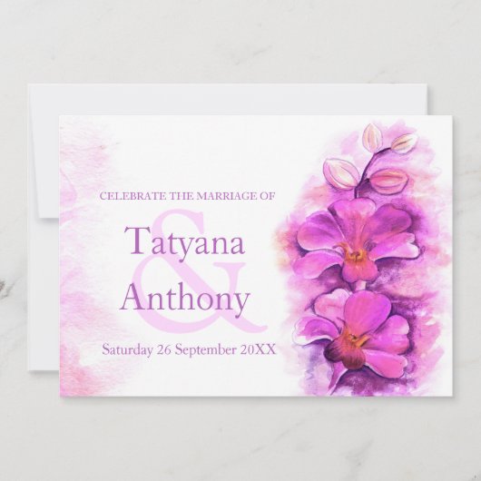 Orchidee gestileerde waterverf paarse bruiloft uit kaart (Voorkant)