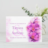 Orchidee gestileerde waterverf paarse bruiloft uit kaart (Staand voorkant)