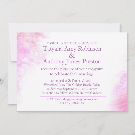 Orchidee gestileerde waterverf paarse bruiloft uit kaart (Achterkant)