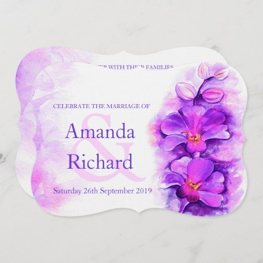 Orchidee gestileerde waterverf paarse bruiloft uit kaart (Voorkant / Achterkant)