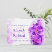 Orchidee gestileerde waterverf paarse bruiloft uit kaart (Staand voorkant)