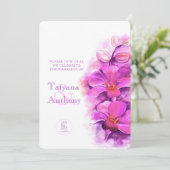 Orchidee gestileerde waterverf paarse roze bruilof kaart (Staand voorkant)