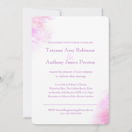 Orchidee gestileerde waterverf paarse roze bruilof kaart (Achterkant)