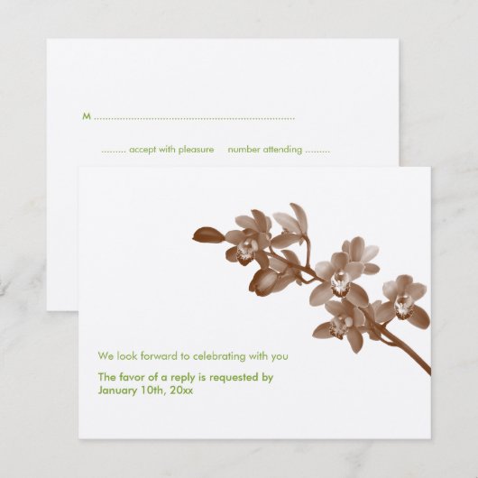 Orchidee groen ecru modern bruiloft reageren react kaart (Voorkant / Achterkant)