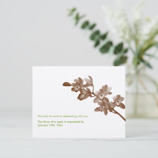 Orchidee groen ecru modern bruiloft reageren react kaart (Staand voorkant)