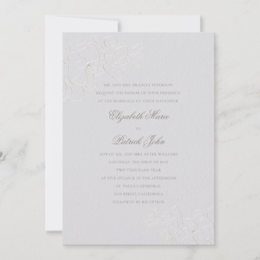 Orchidee Heirloom Faux Ivory Formal Classic Weddin Kaart (Voorkant)