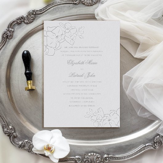 Orchidee Heirloom Faux Zilver Formele Klassieke Hu Kaart