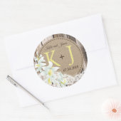 Orchidee Houten Kant Rustiek Monogram Bruiloft Lab Ronde Sticker (Envelop)