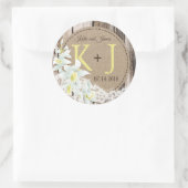 Orchidee Houten Kant Rustiek Monogram Bruiloft Lab Ronde Sticker (Tas)