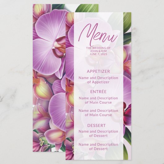 Orchidee Huwelijks Plat Menu  (Voorkant / Achterkant)