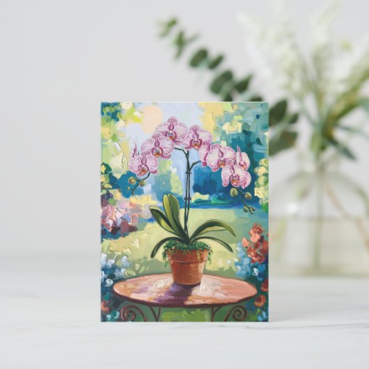 Orchidee in een pot schilderij Botanische kunst Briefkaart (Staand voorkant)