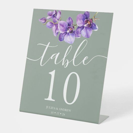 Orchidee in Saga groene trouwtafel nummer Reclamebord Met Voetstuk (Voorkant)