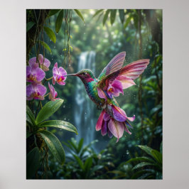 Orchidee Kolibrie Juweel Vlucht Poster
