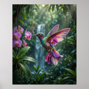 Orchidee Kolibrie Juweel Vlucht Poster