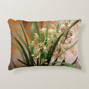 Orchidee Kussen in Groen, Ivoor, Goud