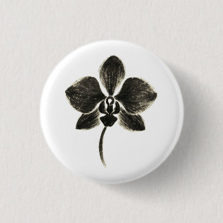 Orchidee Lijntekening – Inkt Bloemendesign op Ronde Button 3,2 Cm