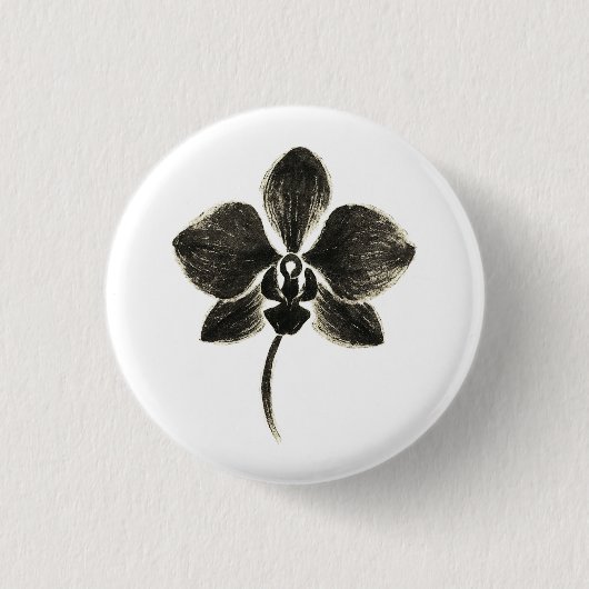 Orchidee Lijntekening – Inkt Bloemendesign op Ronde Button 3,2 Cm (Voorkant)
