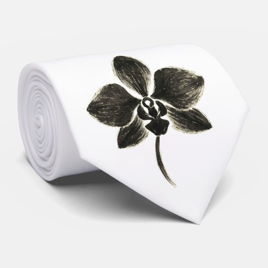 Orchidee Line Drawing – Botanisch Stropdas (Opgerold)