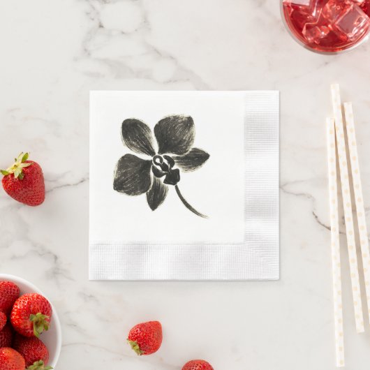 Orchidee Line Drawing – Inkt Floral Design op Servet (Insitu)