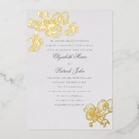 Orchidee Love Ivory Formal Classic Heirloom Weddin Folie Uitnodiging (Voorkant)