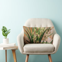 Orchidee Lumbar Kussen in ivoor, goud en groen