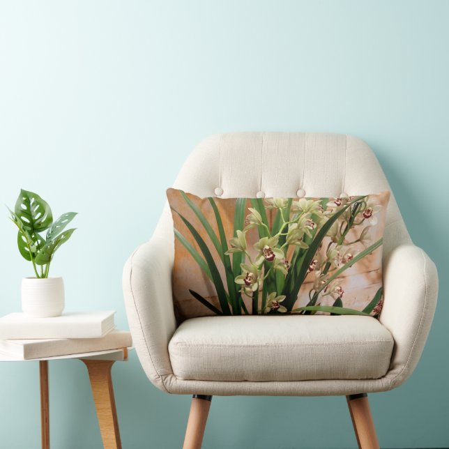 Orchidee Lumbar Kussen in ivoor, goud en groen (Stoel)
