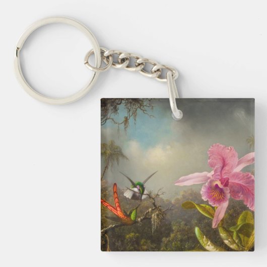 Orchidee met Twee Kolibries Heade Sleutelhanger (voorkant)