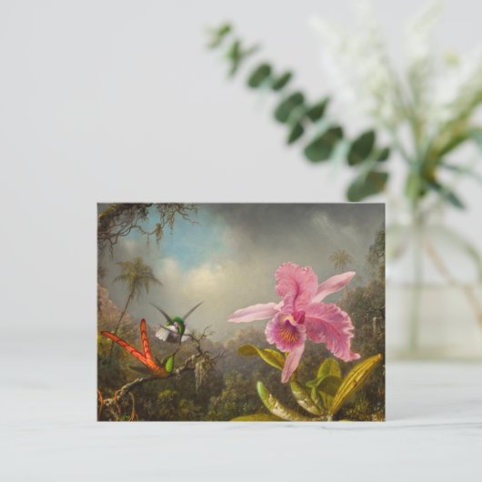 Orchidee met twee kolibries kop briefkaart (Staand voorkant)